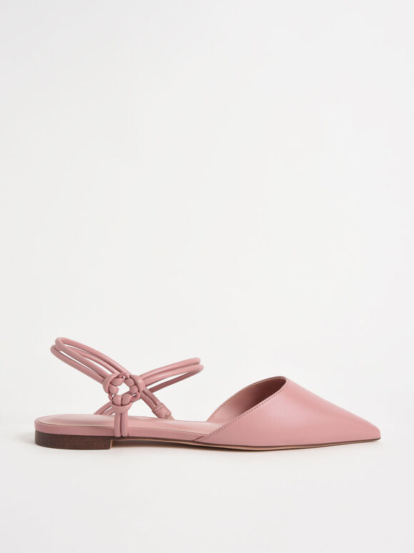 Knotted Ankle-Strap Ballerina Flats, Pink, hi-res