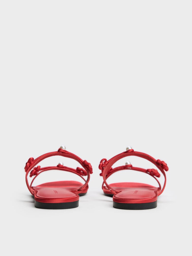 Orinda Knot-Pearl Slide Sandals, Red, hi-res
