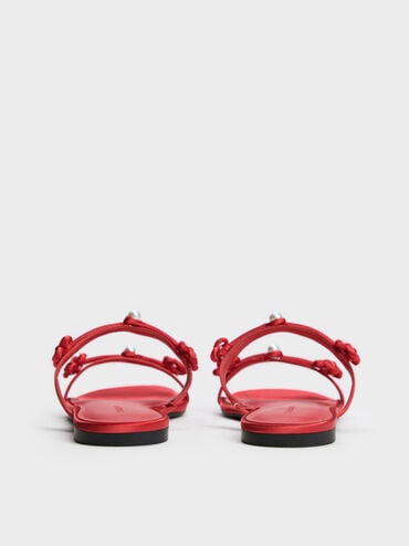 Orinda Knot-Pearl Slide Sandals, Red, hi-res