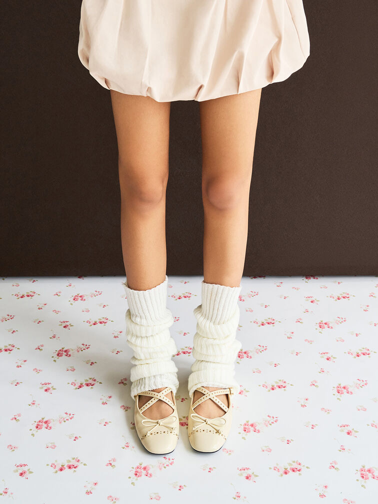 Studded Crossover-Strap Mary Jane Flats, Chalk, hi-res