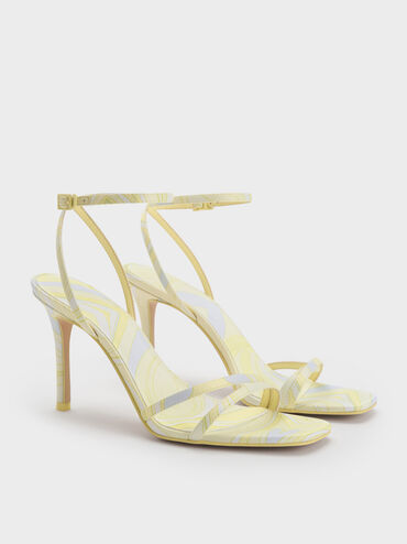 Swirl-Print Ankle-Strap Heels, Yellow, hi-res