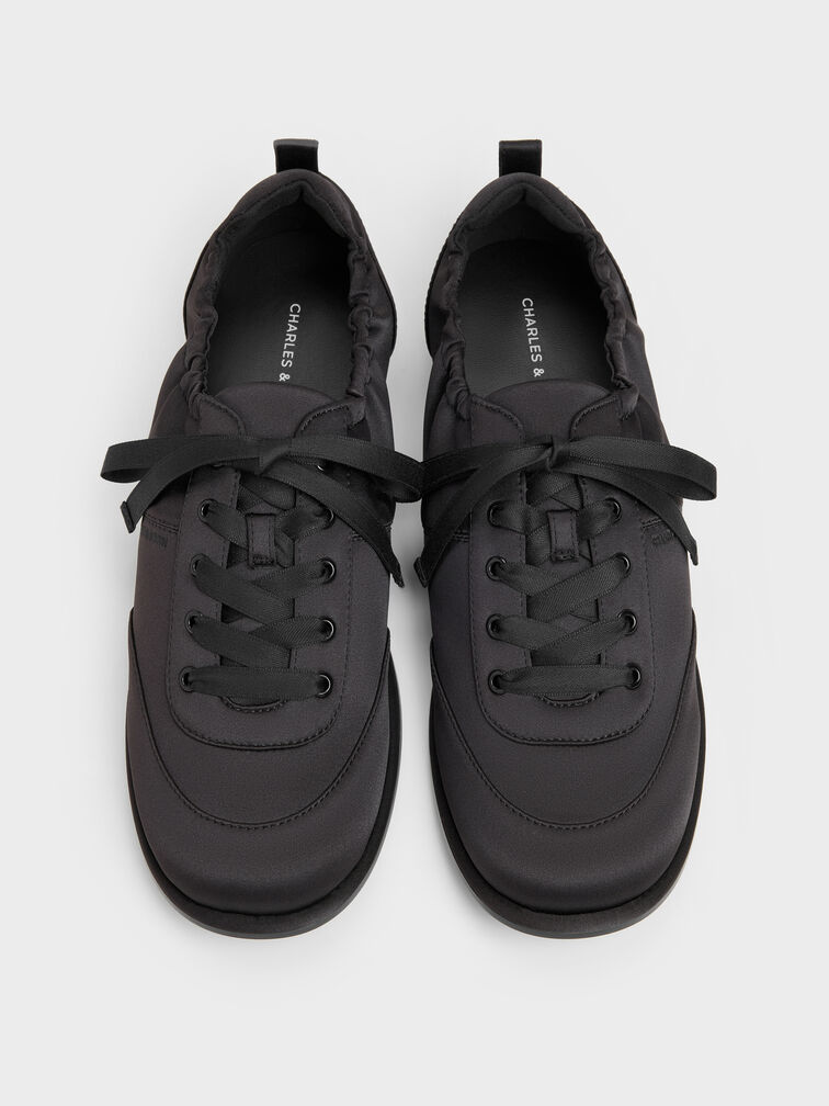 Satin Ruched Sneakers, Black Textured, hi-res