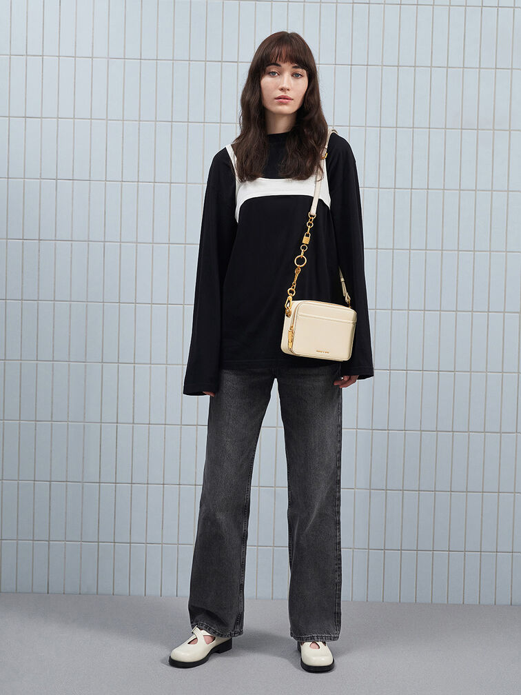 Lock & Key Chain Handle Bag, Cream, hi-res