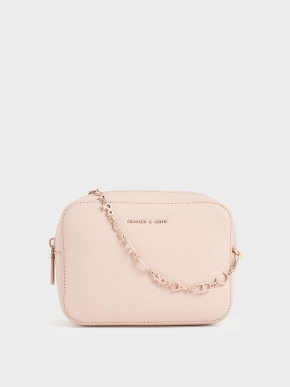 Chain Link Boxy Clutch, Light Pink, hi-res