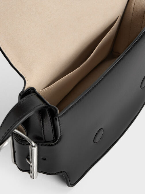 Lexie Side-Buckle Crossbody Bag, สีดำอะไหล่สีเงิน, hi-res