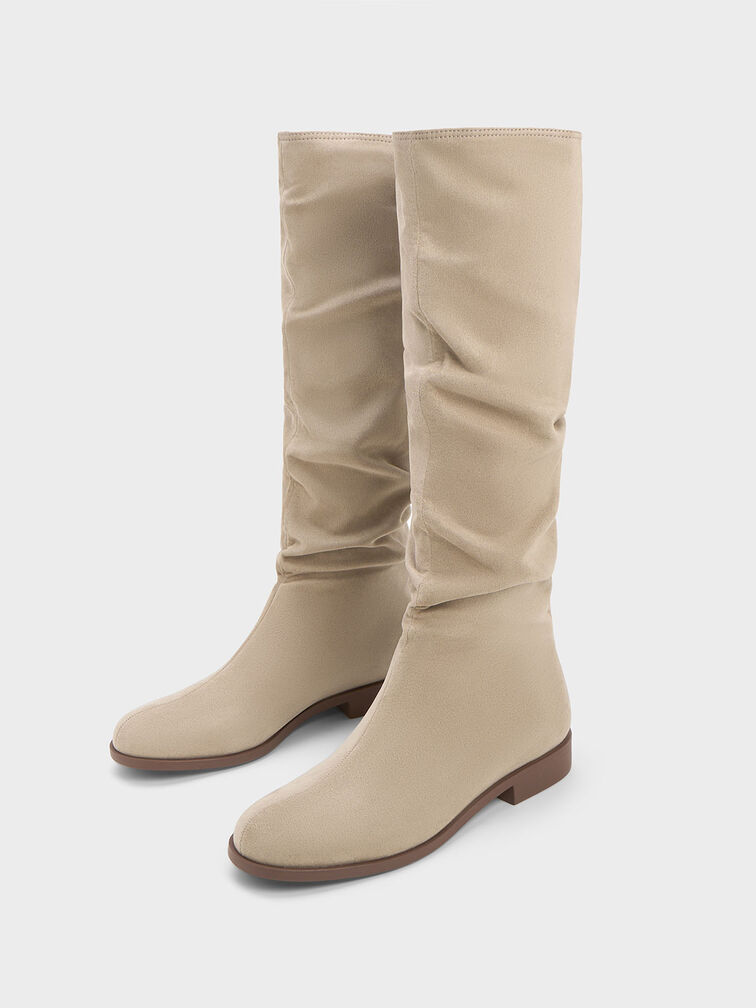 Textured Ruched Knee-High Boots, , hi-res