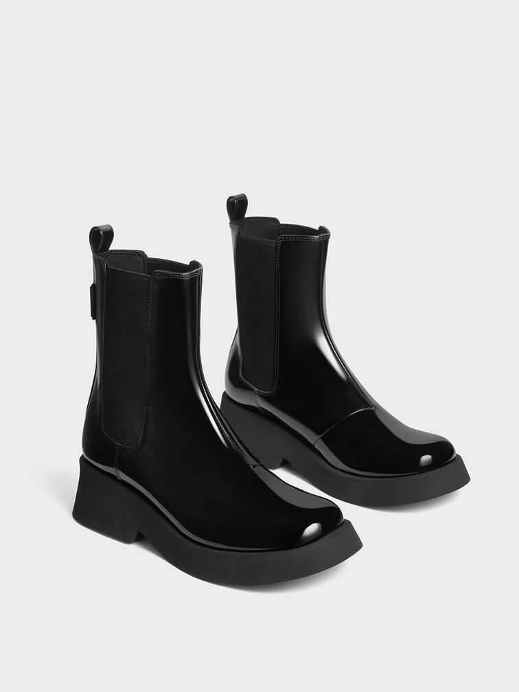 Giselle Patent Chelsea Boots, หนังแก้วสีดำ, hi-res