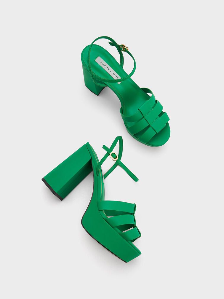 Gladiator Platform Sandals, สีเขียว, hi-res