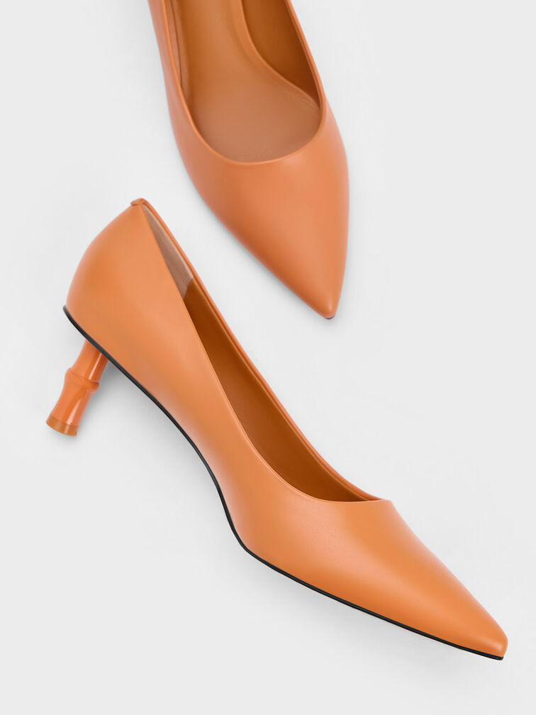 Bamboo Heel Pointed-Toe Pumps, สีส้ม, hi-res