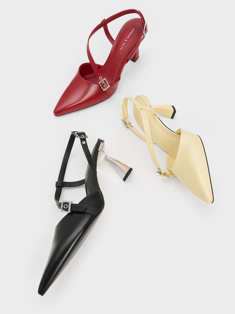 Asymmetric Curved Heel Slingback Pumps, สีบัตเตอร์, hi-res