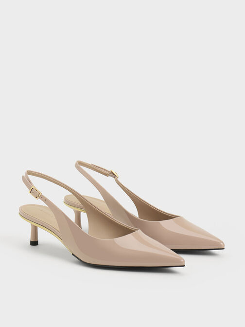 Patent Pointed-Toe Slingback Pumps, Nude, hi-res