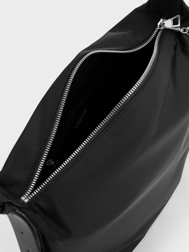Nylon Chain-Link Slouchy Shoulder Bag, Noir, hi-res