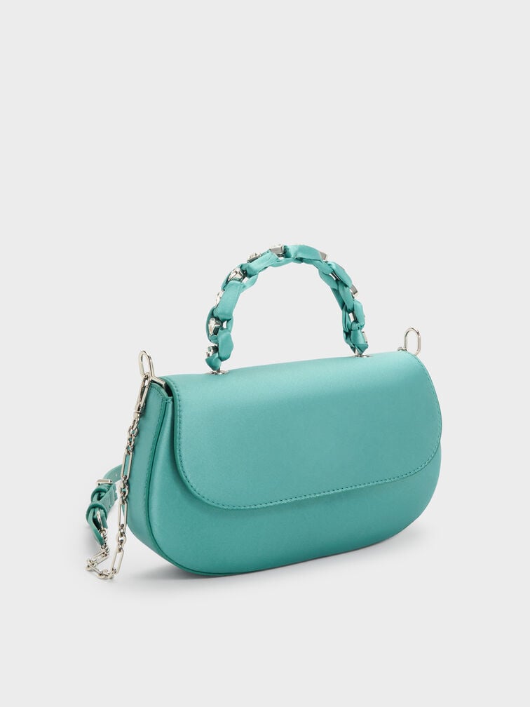 Eilian Satin Braided Top Handle Bag, Teal, hi-res