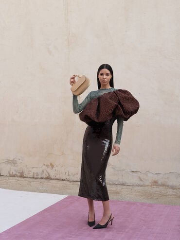 Satin Teardrop-Crystal Stiletto-Heel Slingback Pumps, Black Textured, hi-res