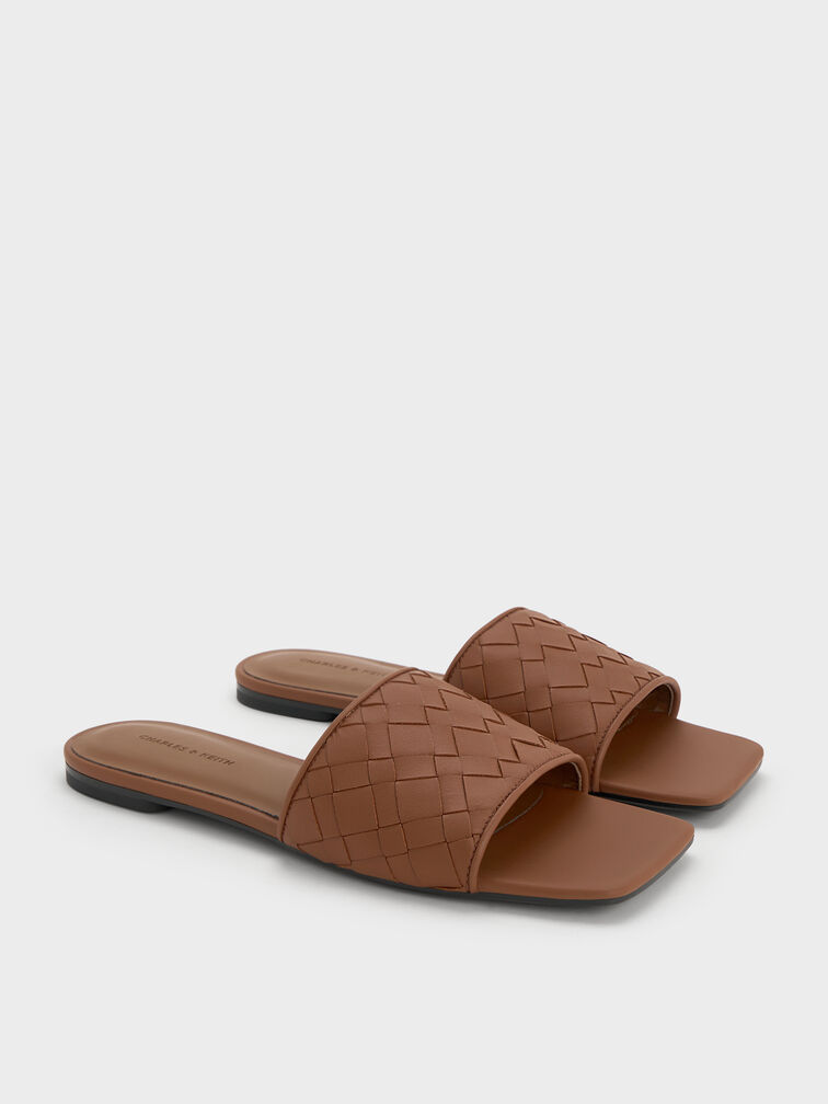 Ivette Woven Slide Sandals, Caramel, hi-res