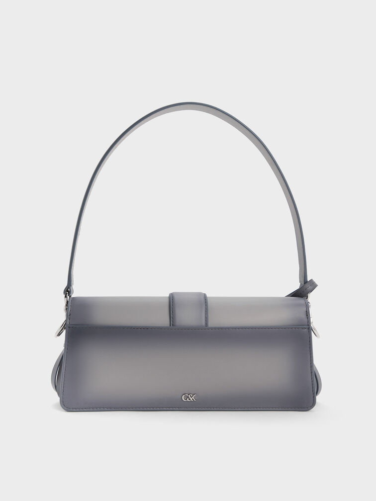 Gabine Leather Burnished Shoulder Bag, Grey, hi-res