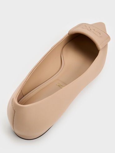 Leather Pointed-Toe Flats, Nude, hi-res