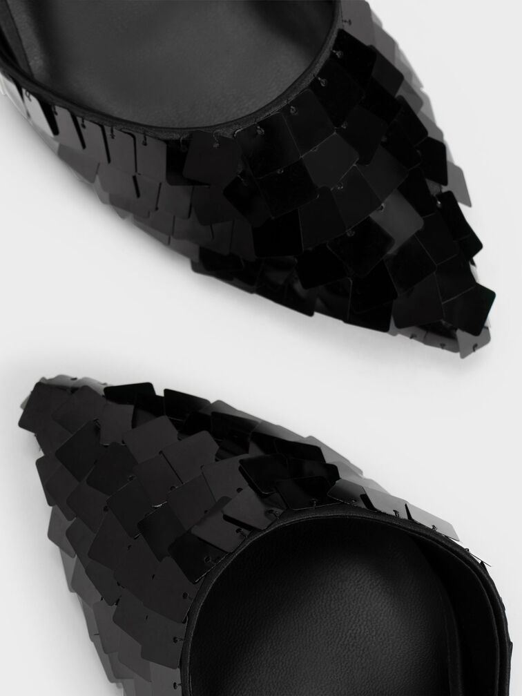 Sequinned Satin Ankle-Strap Pumps, , hi-res