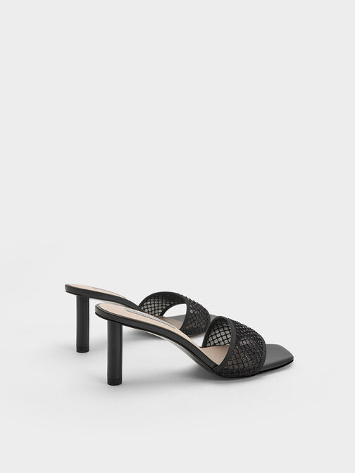 Gem-Encrusted Cylindrical Heel Mesh Sandals, , hi-res
