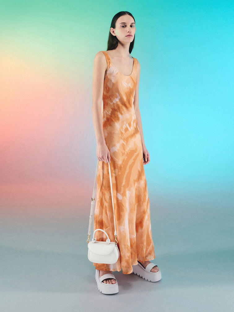 กระเป๋าสะพายข้างดีไซน์ที่ปิดด้านหน้าพร้อมหูจับแบบผูกปมรุ่น Sammie, สีครีม, hi-res
