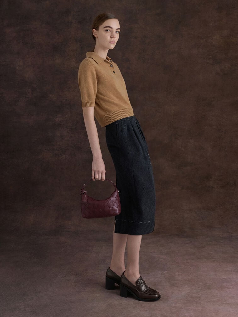 กระเป๋าสะพายไหล่ดีไซน์แบบสานรุ่น Ivette, สีไวน์เบอร์รี่เรด กระเป๋าสะพายไหล่ดีไซน์แบบสานรุ่น Ivette, สีไวน์เบอร์รี่เรด, hi-res