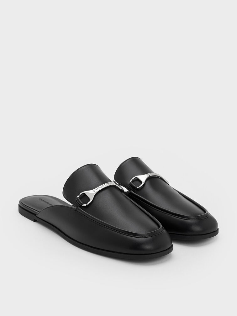 Leslie Metallic-Accent Mules, Black, hi-res