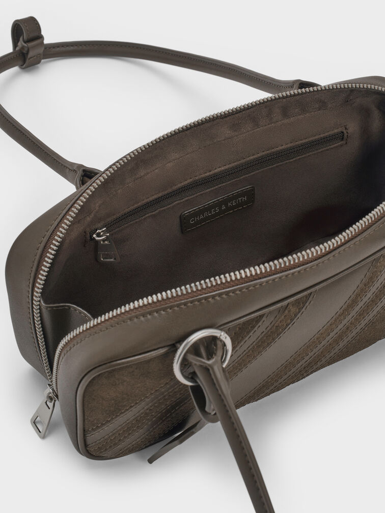 Zeya Striped Shoulder Bag, Dark Moss, hi-res