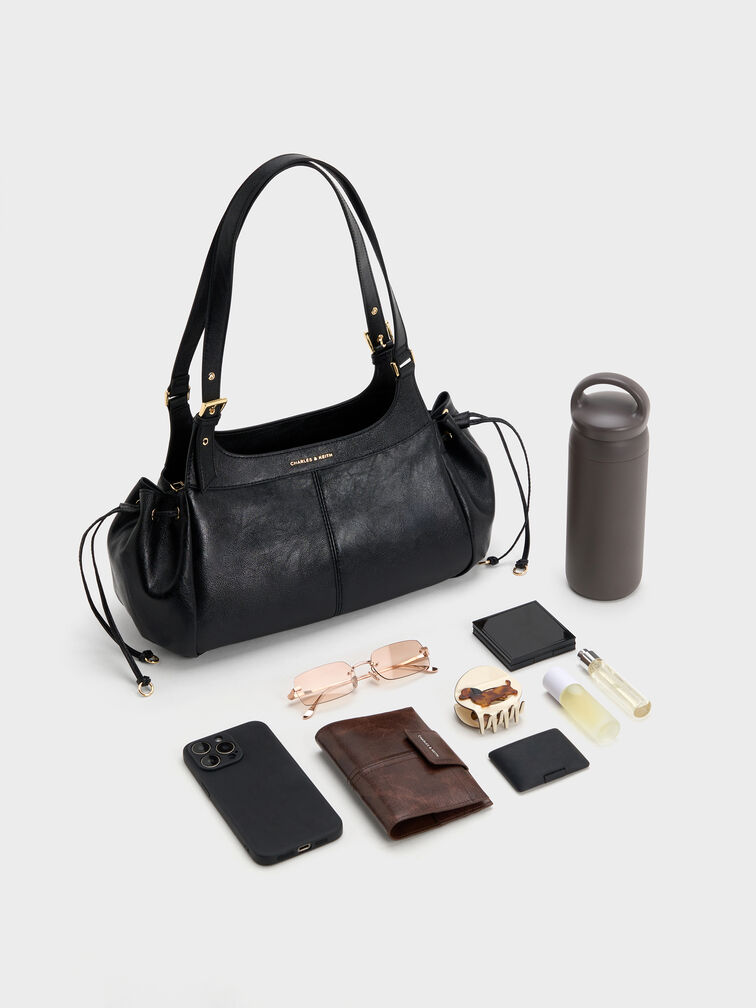 Lillith Drawstring Tote Bag, Black, hi-res