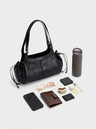 Lillith Drawstring Tote Bag, Black, hi-res