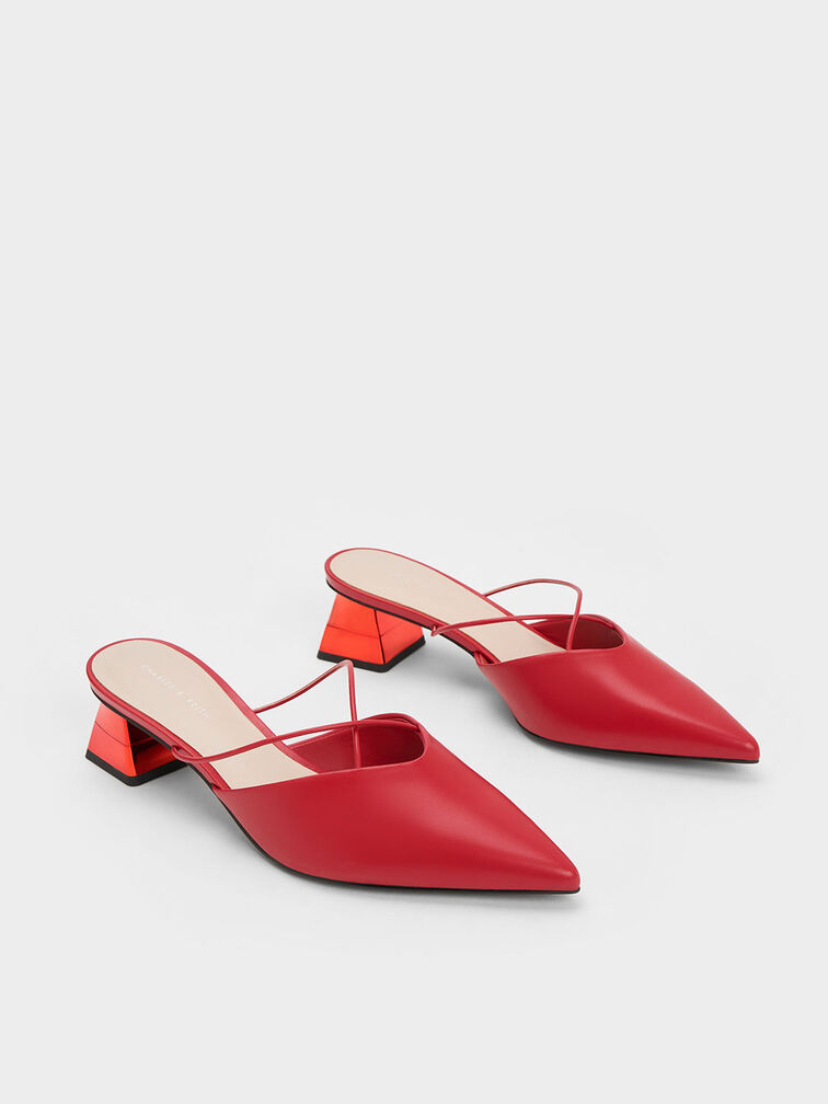 Metallic Trapeze Heel Crossover Mules, , hi-res