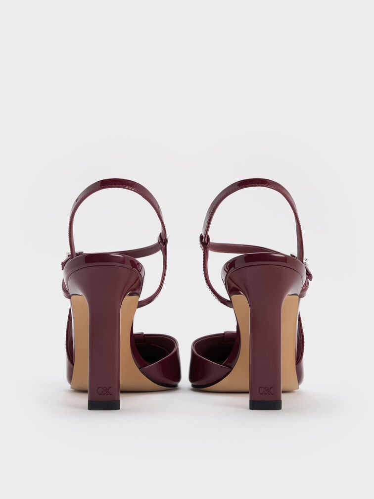 Patent Leather Cut-Out Pointed-Toe Blade-Heel Pumps, Burgundy, hi-res