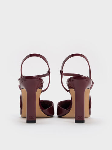 Patent Leather Cut-Out Pointed-Toe Blade-Heel Pumps, Burgundy, hi-res