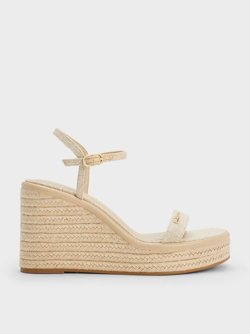 Linen Espadrille Wedges, , hi-res