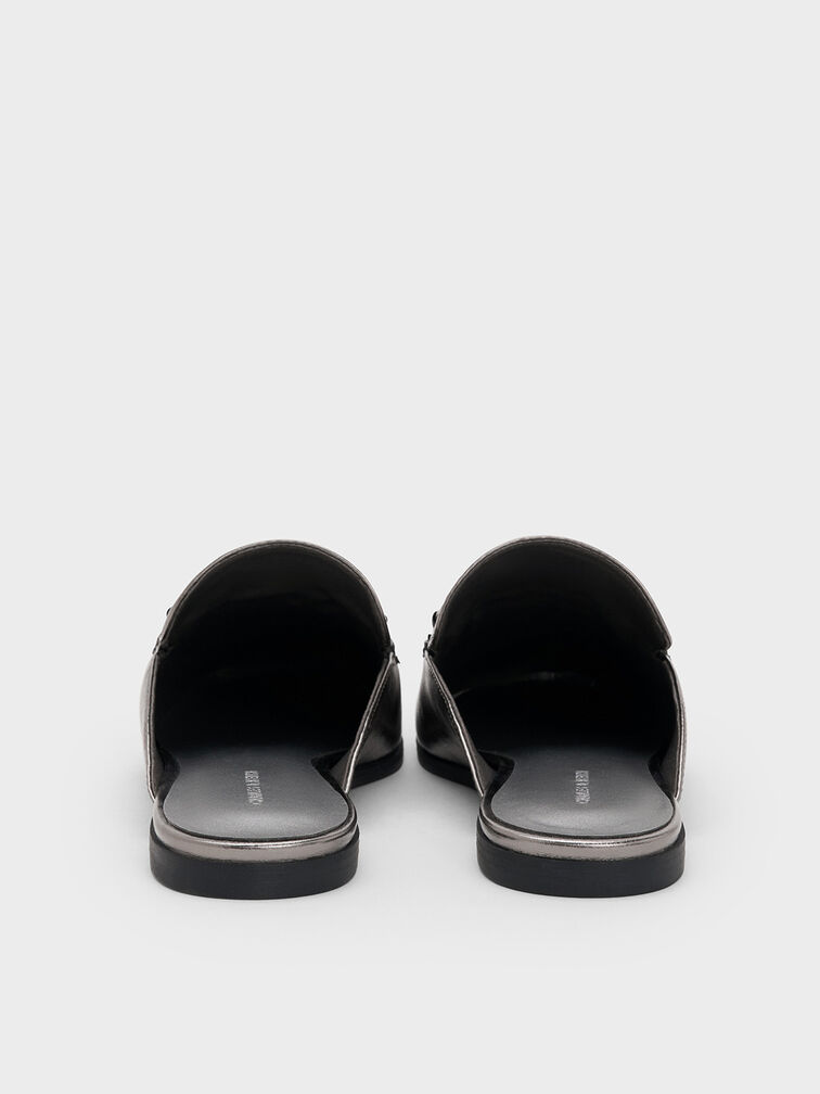 Leslie Metallic Mules, Pewter, hi-res