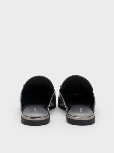 Leslie Metallic Mules, Pewter, hi-res