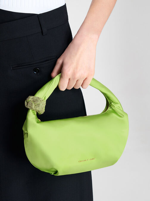 Embellished Satin Shoulder Bag, , hi-res