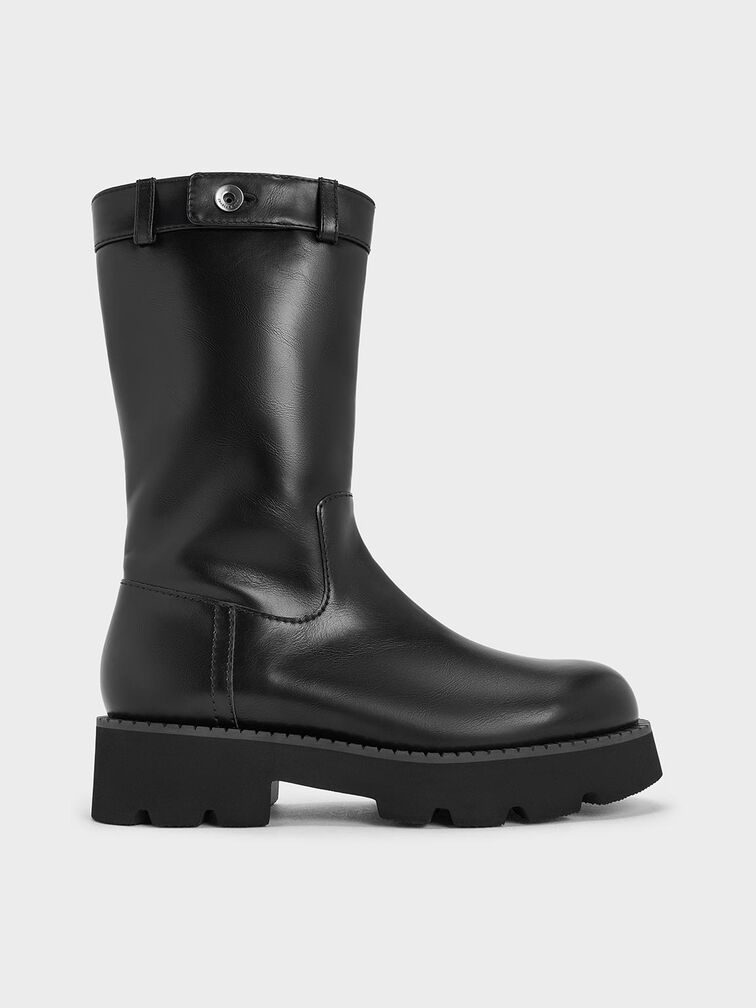 Side-Zip Lug-Sole Calf Boots, Black, hi-res