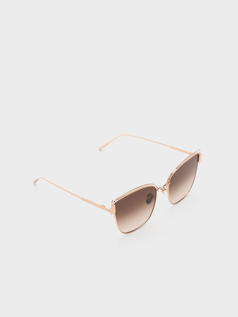 Wire-Frame Cat-Eye Sunglasses, สีโรสโกลด์, hi-res