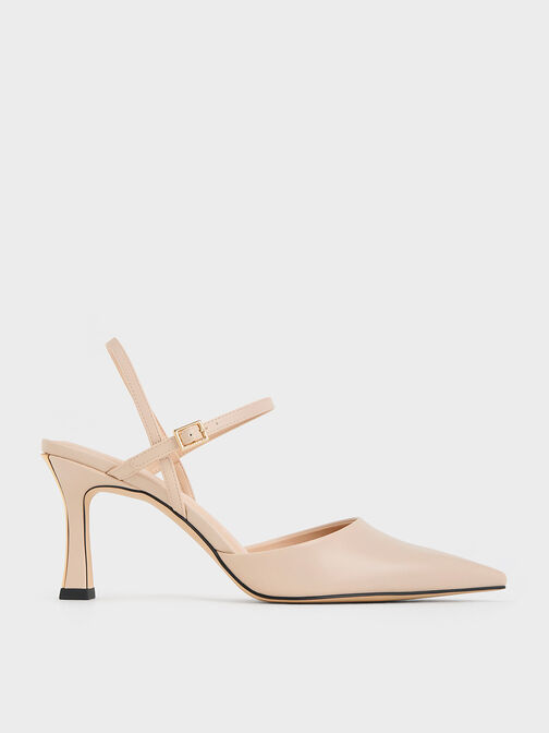 Pointed-Toe Flared Heel Pumps, Nude, hi-res