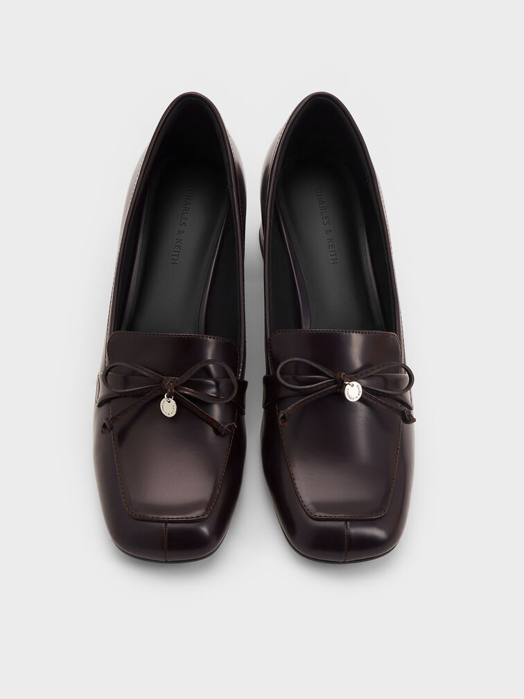 Circle-Charm Bow Loafer Pumps, Burgundy, hi-res