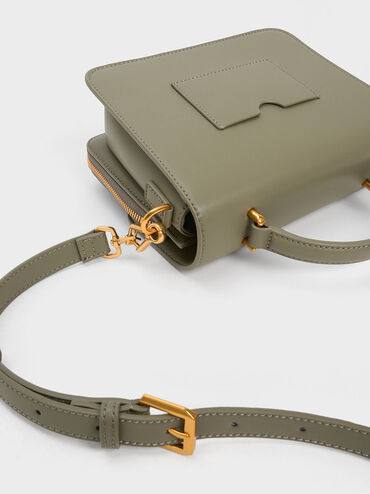 กระเป๋าถือดีไซน์ที่ปิดด้านหน้ารุ่น Octovia, สีกากี, hi-res