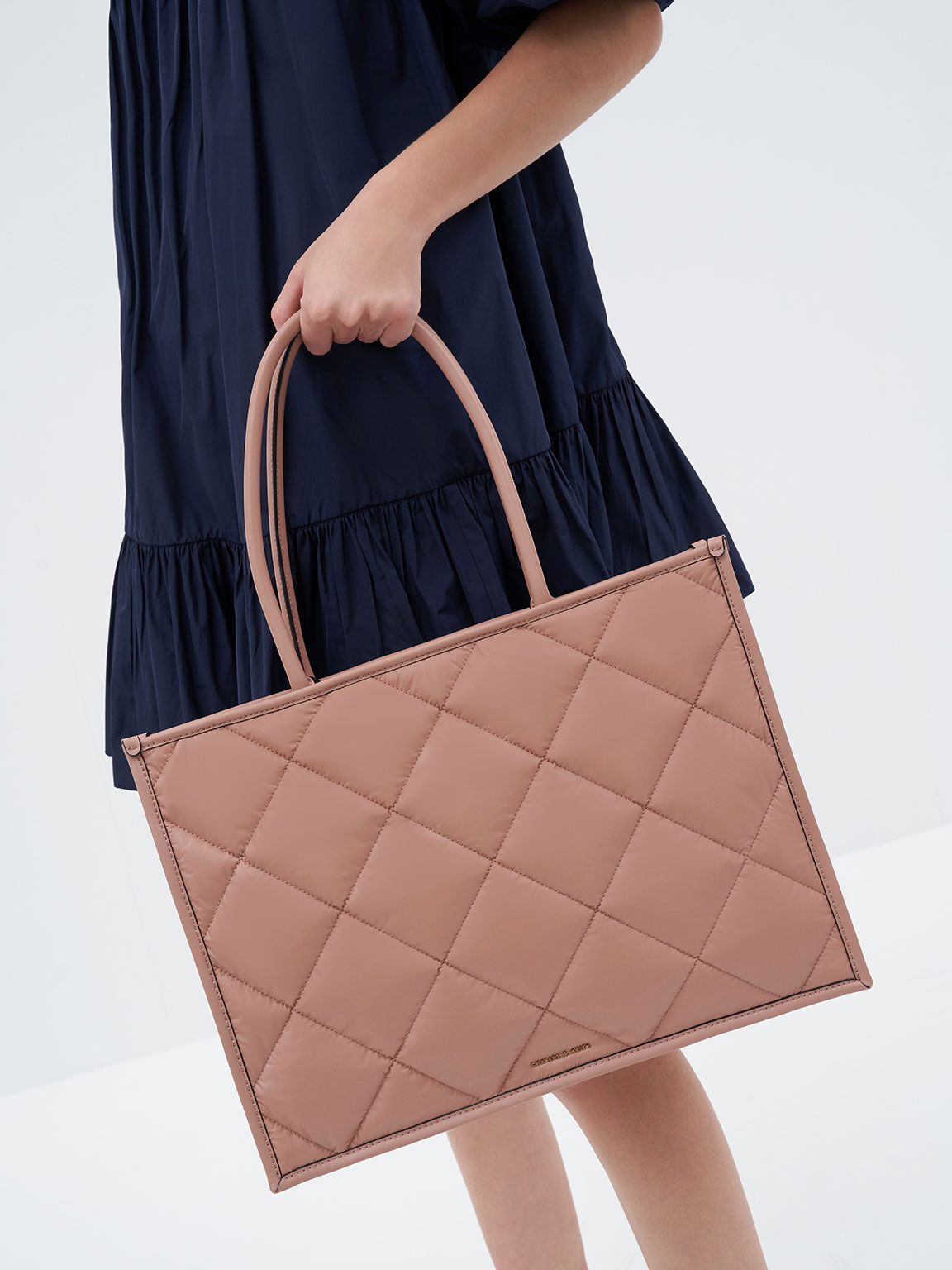 Double Handle Quilted Tote Bag, Blush, hi-res