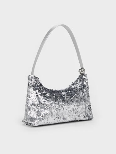 Jesmyn Sequinned Two-Way Bag, Silver, hi-res