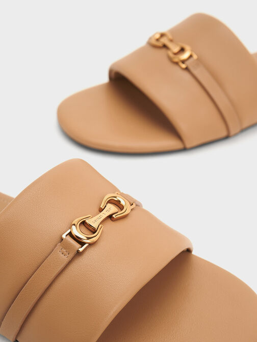 Metallic Accent Round-Toe Slide Sandals, , hi-res