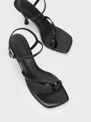 Toe-Loop Flare Heel Sandals, Black Boxed, hi-res