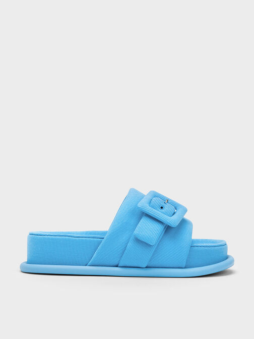 Sinead Woven Buckled Slide Sandals, สีฟ้า, hi-res