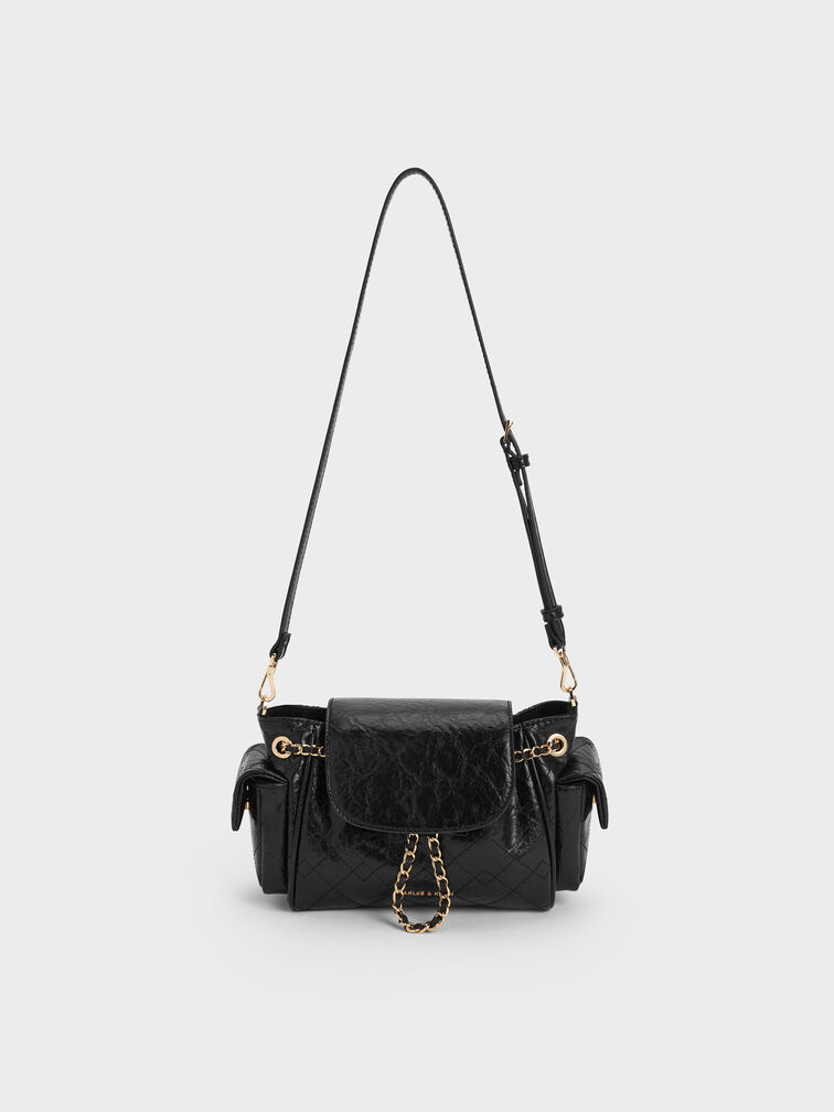 Duo Quilted Two-Way Front Flap Backpack, Black, hi-res