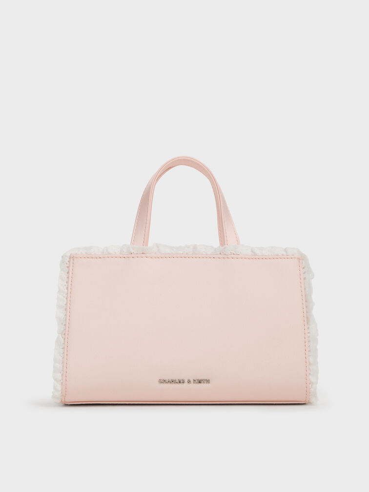 Raina Lace-Trim Tote Bag, Pink, hi-res