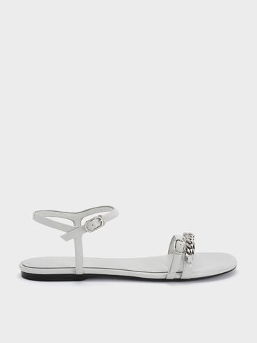 Georgie Chain Ankle-Strap Flats, Light Grey, hi-res