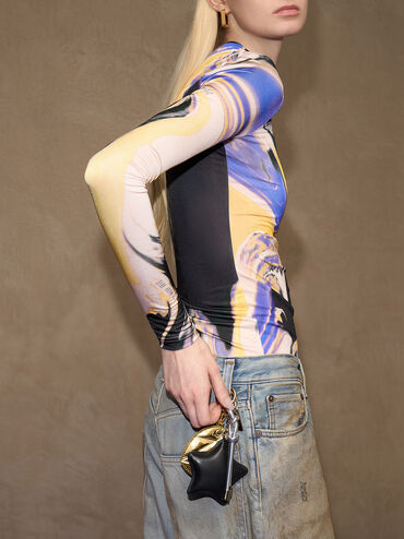 ชาร์มรูปดาวพร้อมกระจก, สีดำอะไหล่สีเงิน, hi-res